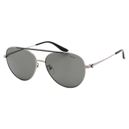 BMW Men's Sunglasses - Smoke Polarized Lens Shiny Light Ruthenium Frame | BW0006 14D ,