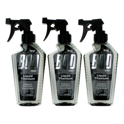 Bod Man Liquid Titanium by Parfums De Coeur, 3 Pack 8 oz Fragrance Body Spray for Men ,