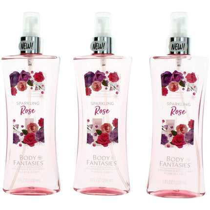 Body Fantasies Women's Body Spray - Sparkling Roses Fragrance, 3 Pack 8 oz ,