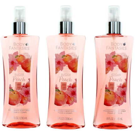Body Fantasies Women's Body Spray - Sugar Peach Fragrance, 3 Pack 8 oz ,