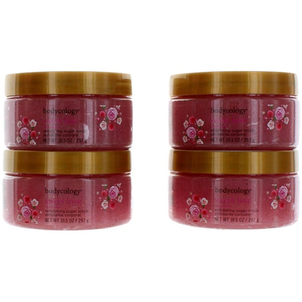 Bodycology Women's Exfolianting Sugar Scrub - 10.5 oz Each Sweet Love, Pack of 4 ,