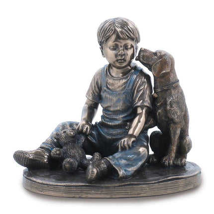 Bronze Resin Boy With Dog Figurine ,