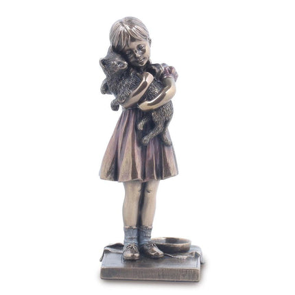 Bronze Resin Girl With Cat Figurine ,