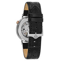 Bulova 98A187 Men's Classic Automatic Grey Semi-Skeleton Dial Black Leather Strap Watch ,