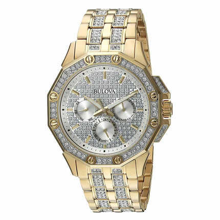 Bulova 98C126 Men's Crystal Silver Dial Yellow Gold Steel Bracelet Watch ,