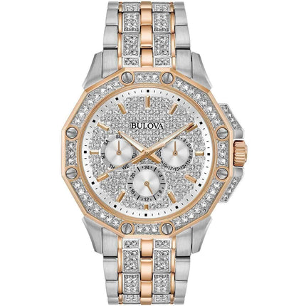 Bulova Men's Bracelet Watch - Crystal Quartz Day-Date Two Tone Steel | 98C133 ,