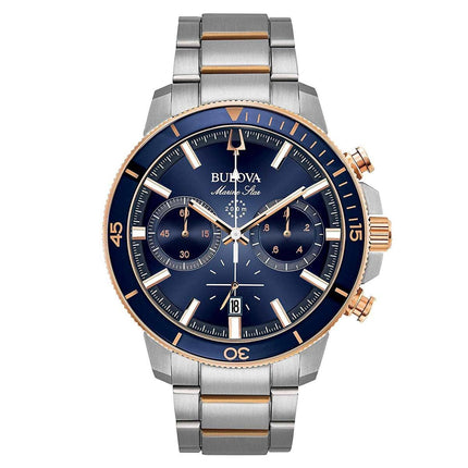 Bulova Men's Chronograph Two Tone Watch - Marine Star Blue Dial Dive | 98B301 ,