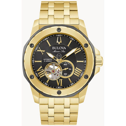 Bulova Men's Watch - Marine Star Open Heart Dial Yellow Gold Steel Bracelet | 98A273 ,