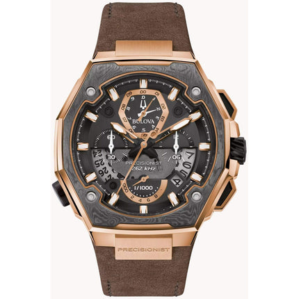 Bulova Men's Watch - Precisionist X Chronograph Grey and Rose Gold Dial Strap | 98B356 ,