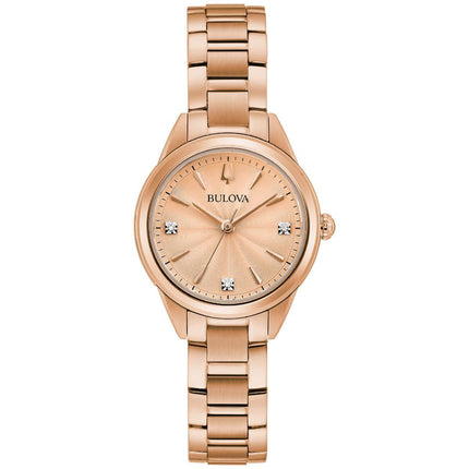 Bulova Women's Diamond Watch - Sutton Rose Gold Tone Dial Bracelet | 97P151 ,