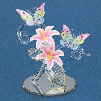 Butterflies and Lily Garden Glass Figurine ,