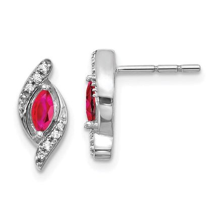 14k White Gold Diamond & Ruby Earrings ,
