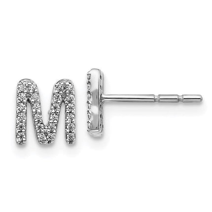 14k White Gold Diamond Initial M Earrings ,
