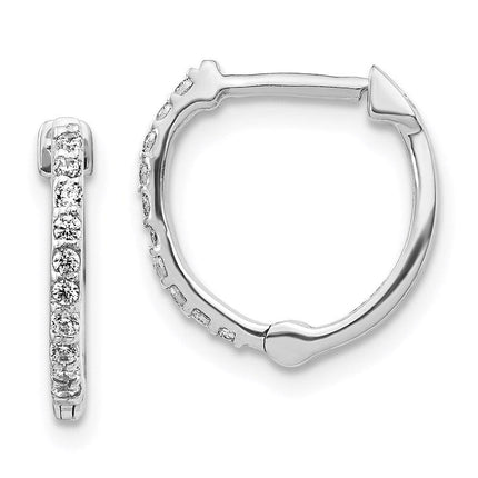 14k White Gold Diamond Hoop Earrings ,