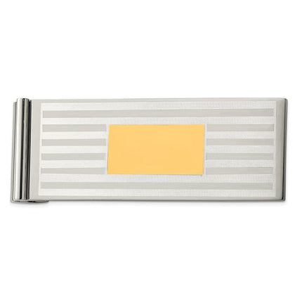 Stainless Steel Brushed and Polished Yellow IP-plated Money Clip ,
