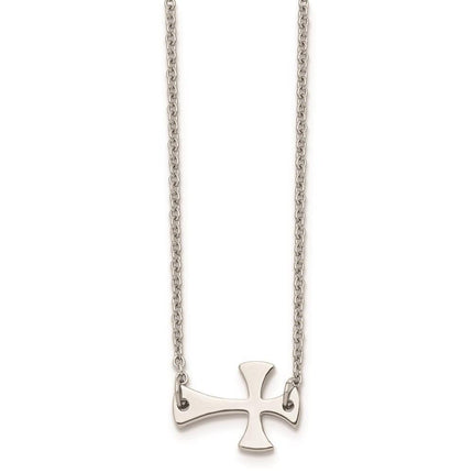 Stainless Steel Polished Sideways Cross Necklace ,