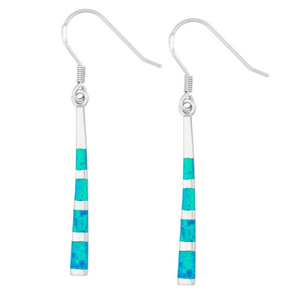 Sterling Silver Blue Inlay Opal Dangling Earrings ,
