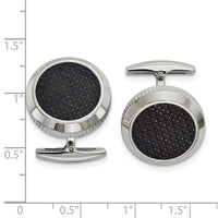 Stainless Steel Polished with Black Carbon Fiber Inlay Cufflinks ,