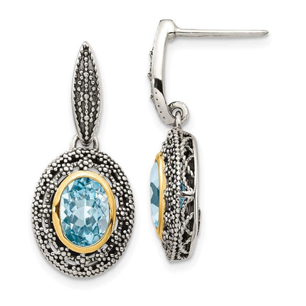Sterling Silver w/ 14K Accent Light Swiss Blue Topaz Earrings ,