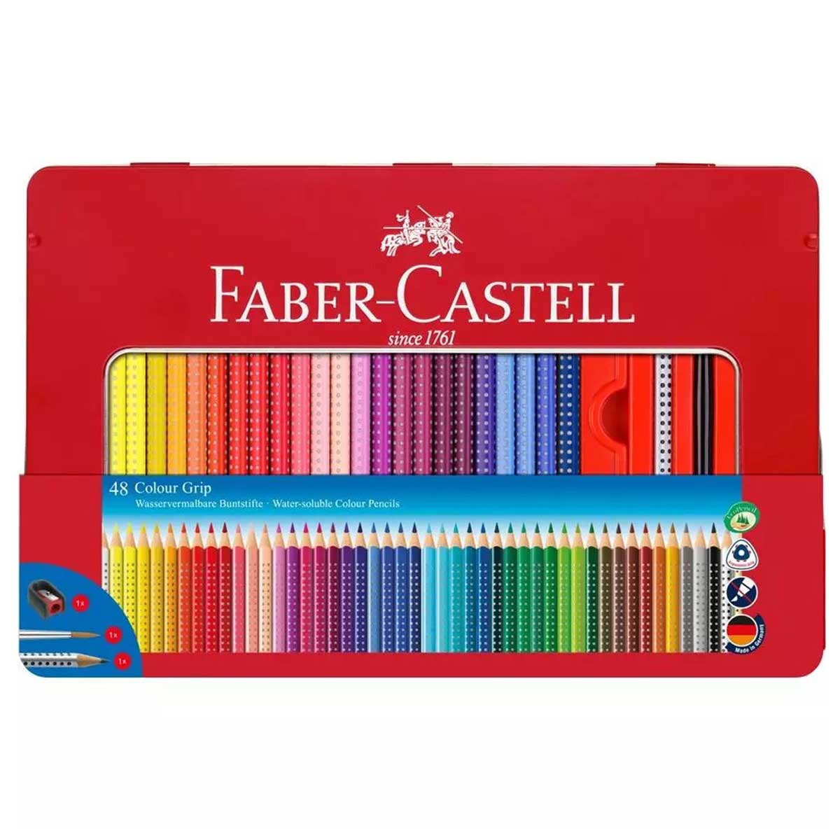 Faber-Castell Pencils - Colour Grip Ergonomic Triangular Shape, Tin of
