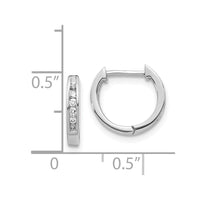 14K White Gold Polished Diamond Hinged Hoop Earrings ,