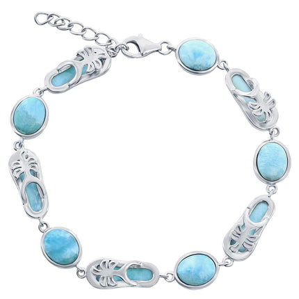 Women's Bracelet - Silver Oval and Flip Flop Larimar | T-8055 ,
