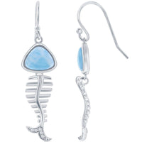 Women's Earrings - Blue Larimar and CZ Fish Skeleton | D-7995 ,