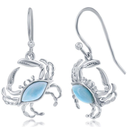 Women's Earrings - Blue Larimar Crab French Wire Closure | D-7999 ,