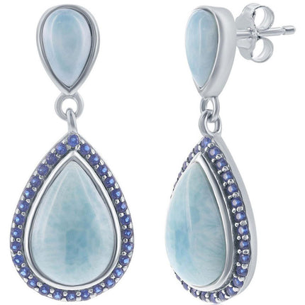 Women's Earrings - Double Pearshaped Blue Larimar and CZ | D-7740 ,