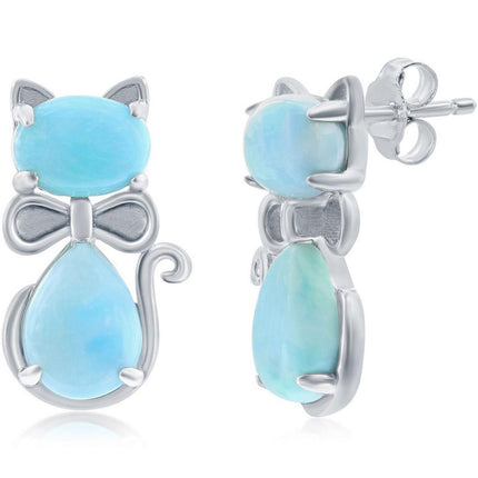 Women's Earrings - Larimar Cat Stud Post Back Closure | D-8204 ,