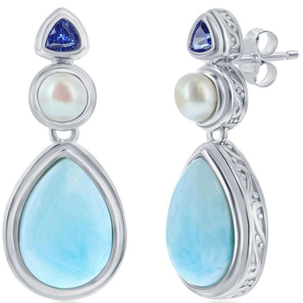 Women's Earrings - Larimar with FWP and Tanzanite CZ | D-8184 ,