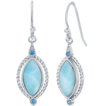 Women's Earrings - Marquise Larimar with Blue CZ Rope | D-7838 ,