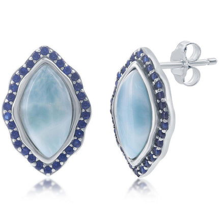 Women's Earrings - Marquise Larimar with CZ Border Stud | D-7741 ,
