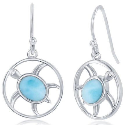 Women's Earrings - Sterling Silver Oval Larimar Turtle | D-7872 ,
