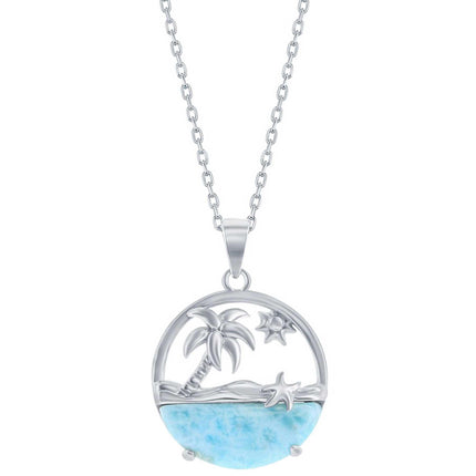 Women's Necklace - Palm Tree Sun and Starfish Larimar | M-6910 ,