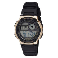 Casio Men's Black Resin Strap World Time Quartz Grey Dial Digital Watch | AE1000W-1A3 ,