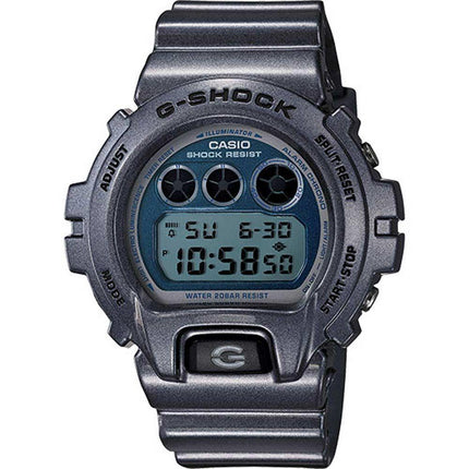 Casio Men's G-Shock Metallic Grey Resin Grey & Blue Digital Dial Dive Watch | DW6900MF-2 ,