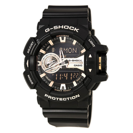 Casio Men's G-Shock Black Resin Strap Ana-Digi Black & Rose Gold Dial Quartz Dive Watch | GA400GB-1A4 ,