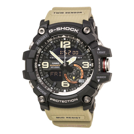 Casio Men's G-Shock Mudmaster Brown Resin Strap Ana-Digi Black Dial World Time Dive Watch | GG1000-1A5 ,