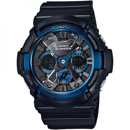 Casio Men's G-Shock World Time Black Resin Strap Ana-Digi Black Dial Alarm Dive Watch | GA200CB-1A ,