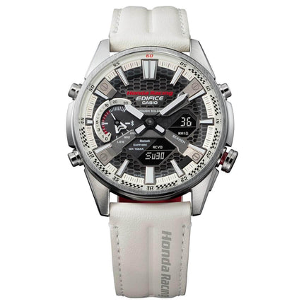 Casio Men's Analog-Digital Watch - Edifice White and Red Leather Strap | ECBS100HR-1A ,