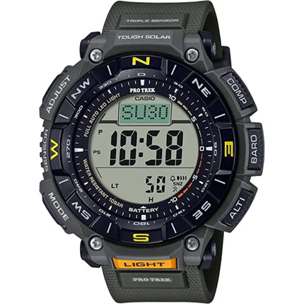 Casio Men's Digital Watch - Pro Trek Compass Grey Dial Green Resin Strap | PRG-340-3CR ,