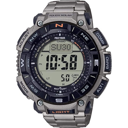 Casio Men's Digital Watch - Pro Trek Compass Grey Titanium Bracelet | PRG-340T-7CR ,