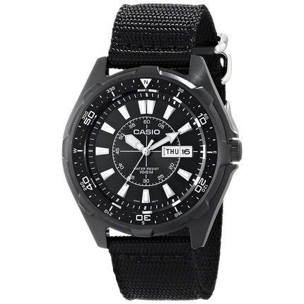 Casio Men's Quartz Watch - Classic Black Dial Black Nylon Strap | AMW110-1AV ,
