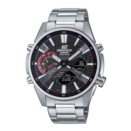 Casio Men's Watch - Edifice World Time Silver Steel Bracelet Bluetooth | ECBS100D-1A ,