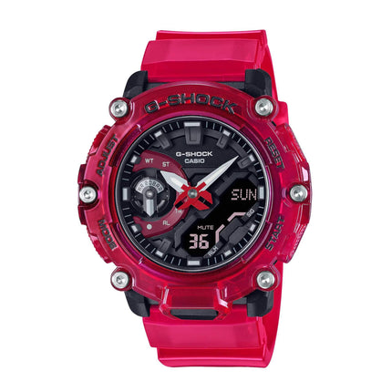 Casio Men's Watch - Sound Wave World Timer Analog Digital Red Strap | GA2200SKL-4A ,