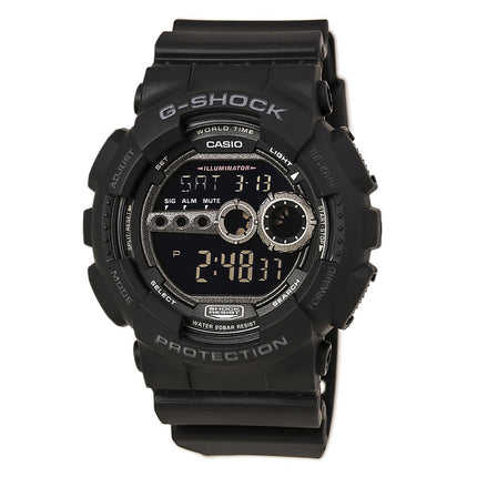 Casio Men's World Time Watch - G-Shock Dive Resin Strap Black Digital Dial | GD100-1B ,