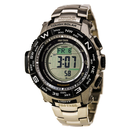 Casio Men's Protrek Tough Solar Digital Grey Dial Titanium Bracelet World Time Dive Watch | PRW3500T-7 ,