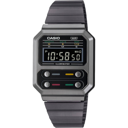 Casio Unisex Digital Watch - Vintage Black Stainless Steel Bracelet | A100WEGG-1A ,