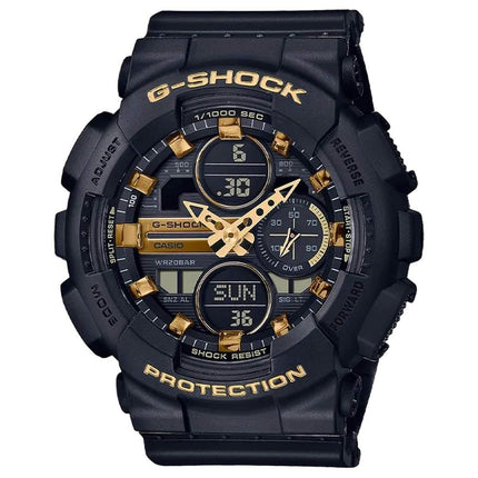 Casio Women's Alarm Watch - G-Shock Black and Gold Tone Dial Resin Strap | GMAS140M-1A ,